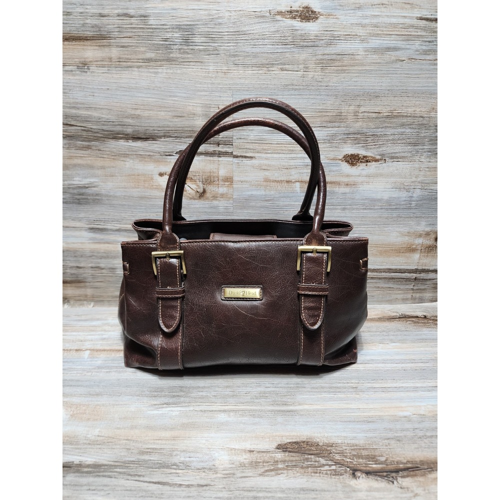Duck Head Brown Faux Leather Satchel Handbag Buckle Detail Vintage Style Bag